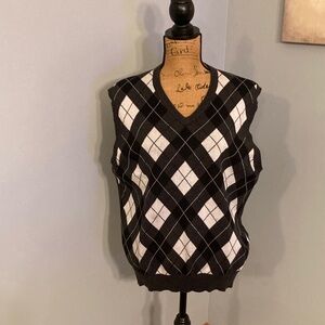 Old Navy Black and White Argyle Vest Men Size Large 100% Cotton